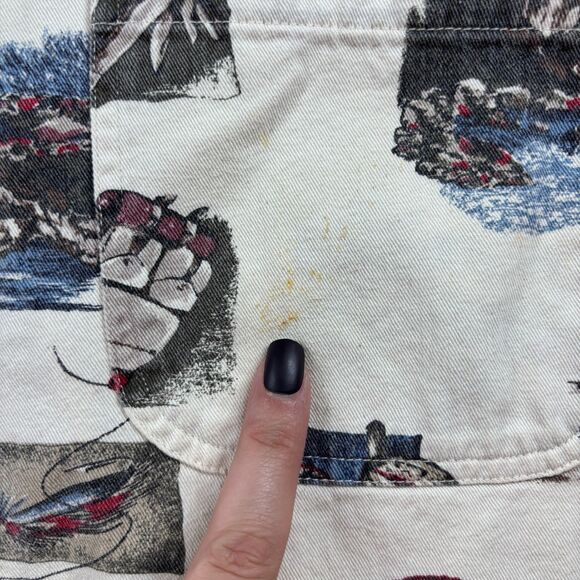 Woolrich Men Camp Shirt Vtg Camping Fishing Theme Outdoors Button Up Medium F115 - Picture 3 of 8